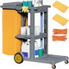 imageYITAHOME Cleaning Carts on Wheels Janitorial Cart 3Shelf Commercial Traditional Plastic Housekeeping Cart with 2 Yellow 25 Gallon Vinyl Bag and Pair of Rubber Gloves BlackGray