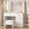 imageYITAHOME Vanity Desk Set with Large 35quot LED Mirror and Lights Makeup Table with 4 Drawers ampamp Stool 2 AC Outlets and 2 USB Ports Adjustable Lighting Modern Ample Storage Dressing Table WhiteCream White