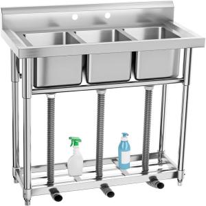 imageYITAHOME 29in Utility Kitchen Sink Free Standing Single Bowl with Pipe NSF Stainless Steel Commercial Sink for Laundry Room Bathroom Farmhouse Garage Indoor Outdoor3Compartment with Shelf