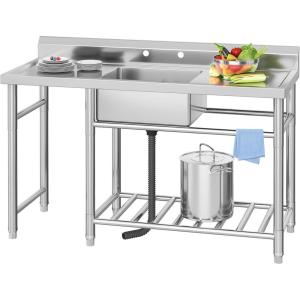 imageYITAHOME 29in Utility Kitchen Sink Free Standing Single Bowl with Pipe NSF Stainless Steel Commercial Sink for Laundry Room Bathroom Farmhouse Garage Indoor Outdoor1Sink w 2 Drainboards Shelf