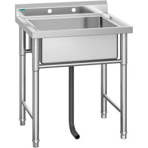 imageYITAHOME 29in Utility Kitchen Sink Free Standing Single Bowl with Pipe NSF Stainless Steel Commercial Sink for Laundry Room Bathroom Farmhouse Garage Indoor Outdoor1Compartment Sink