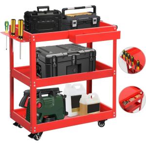 imageYITAHOME 3Tier Tool Cart on Wheels Rolling Metal Service Cart with Screwdriver Hanging Board ampamp Storage Box Heavy Duty Steel Utility Cart 400lbs Load Capacity for Mechanic Work Garage Warehouse RedRed