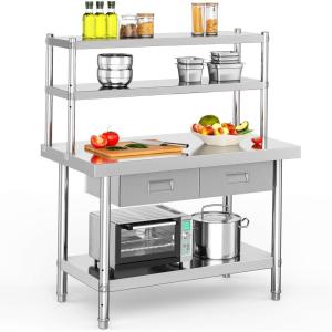 imageYITAHOME 60quot X 24quot Stainless Steel Table with Paper Towel Holder and 2 Drawers NSF Work Table with Drawer Metal Table Prep Table for Home Kitchen Restaurant Garage Warehouse2 Tiers W2 Drawers  Overshleves