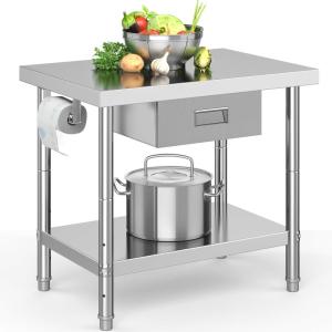 imageYITAHOME 60quot X 24quot Stainless Steel Table with Paper Towel Holder and 2 Drawers NSF Work Table with Drawer Metal Table Prep Table for Home Kitchen Restaurant Garage Warehouse2 Tiers W1 Drawer