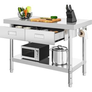 imageYITAHOME 60quot X 24quot Stainless Steel Table with Paper Towel Holder and 2 Drawers NSF Work Table with Drawer Metal Table Prep Table for Home Kitchen Restaurant Garage WarehouseSilver 2 Tiers W2 Drawers
