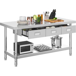 imageYITAHOME 60quot X 24quot Stainless Steel Table with Paper Towel Holder and 2 Drawers NSF Work Table with Drawer Metal Table Prep Table for Home Kitchen Restaurant Garage Warehouse2 Tiers W3 Drawers