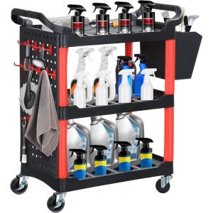 imageYITAHOME Auto Detailing Cart with Wheels 3 Tier Rolling Detail Cart with Long Hanging Plate ampamp Hooks ampamp Hanging Bucket Car Wash Organizer Cart for Detailers Garage Workshop Repair Shop Storage Tool