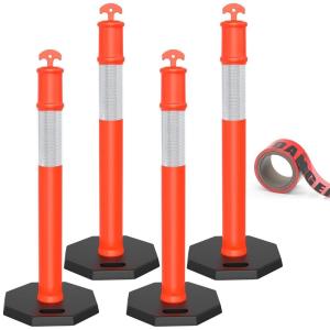 imageYITAHOME Delineator Post with Base 9 Pack Traffic Delineator Posts with Reflective Collars 45 inch Delineator Post Cones for Parking Lots Road Safety Construction Events4 PACK