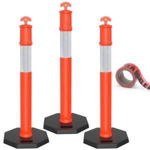 imageYITAHOME Delineator Post with Base 9 Pack Traffic Delineator Posts with Reflective Collars 45 inch Delineator Post Cones for Parking Lots Road Safety Construction Events3 PACK