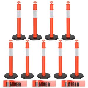 imageYITAHOME Delineator Post with Base 9 Pack Traffic Delineator Posts with Reflective Collars 45 inch Delineator Post Cones for Parking Lots Road Safety Construction Events9 PACK