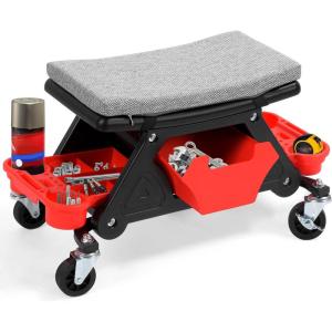 imageYITAHOME Detailing Stool with Wheels Mechanics Seat With 2 Removable Trays and Drawer Heavy Duty Rolling Garage Stool 330 LBS Capacity Rolling Tool Seat for Automotive Auto Repair Car Wash UpgradedRegular Stool