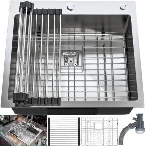 imageYITAHOME Drop In Kitchen Sink Workstation 30 Inch Top mount Stainless Steel Nano Gunmetal Black Sink wGlass Rinser Cutting Board Handmade Single Bowl Sink with Accessories 30 x 18 x 10inSilver Single Sink