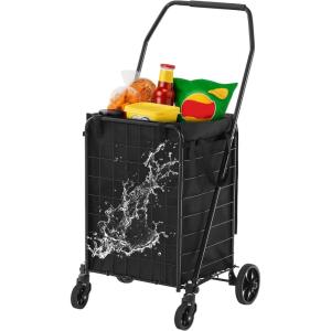 imageYITAHOME Folding Shopping Cart with Liner Foldable Grocery Cart with Wheels for Seniors Portable Collapsible Utility Carts for Shopping Groceries Laundry ampamp StorageShopping Cart wLiner