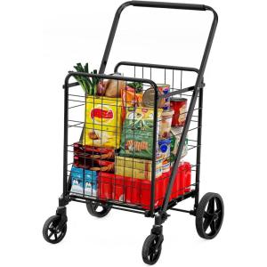 imageYITAHOME Folding Shopping Cart with Wheels Portable Collapsible Grocery Cart for Seniors Rolling Utility Cart for Laundry Storage ampamp Organizer Foldable Easy CarryLarge