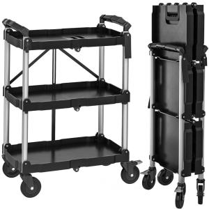 imageYITAHOME Folding Utility Service Cart 350LBS 3 Tier Foldable Cart with Wheels Collapsible Cart on Wheels with 360Swivel Wheels 2 with Brakes Portable Cart for Home Garage Restaurant Office
