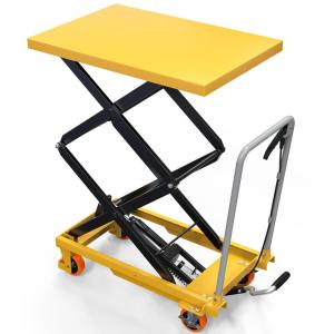 imageYITAHOME Hydraulic Lift Table Cart 550 LBS Adjustable 114quot to 425quot in Height Double Scissor Lift Table with Locking Wheels for Material Handling and TransportationDouble 550 LBS