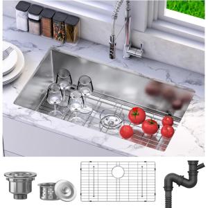imageYITAHOME Kitchen Sink 33quot x 19quot x 10quot Undermount 304 Stainless Steel 5050 Double Bowl With Accessories 16 Gauge for Workstation Prep Kitchen BarSilver