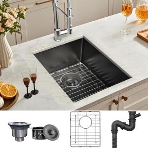 imageYITAHOME Kitchen Sink 33quot x 19quot x 10quot Undermount 304 Stainless Steel 5050 Double Bowl With Accessories 16 Gauge for Workstation Prep Kitchen BarBlack