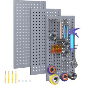 imageYITAHOME Metal Pegboard Panels for Walls Garage 3Pcs Pegboard Storage System for Wall Utility Tools Workbench Shop Shed Modular Peg Board Organizer Board Kit GreyGrey