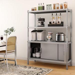 imageYITAHOME NSF Stainless Steel Shelves 48quot18quot60quot 4 Tier Storage Shelf with Cabinet Heavy Duty Shelving for Kitchen Garage Office Restaurant Warehouse 201 Bright Silver4 tier  Cabinet
