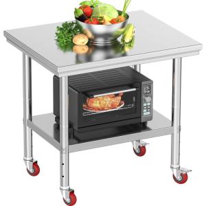 imageYITAHOME NSF Stainless Steel Table 30quot X 24quot Work Table with Wheels 2 Shelves Metal Prep Worktable for Home Kitchen Restaurant Garage Warehouse OutdoorModern wwheels