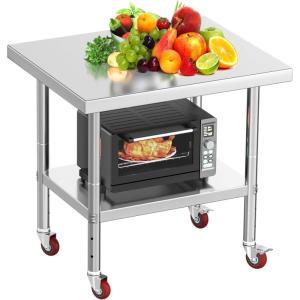 imageYITAHOME NSF Stainless Steel Table 30quot X 24quot Work Table with Wheels 2 Shelves Metal Prep Worktable for Home Kitchen Restaurant Garage Warehouse OutdoorBasic wwheels