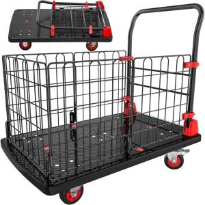 imageYITAHOME Platform Truck Cart with Cage 42 x 26 in 1000LBS Capacity Folding Cart with WheelsHeavy Duty Hand Moving CartFoldable Dolly Cart with Basket for Warehouse Luggage Moving1000 LBS