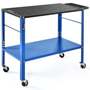 imageYITAHOME Portable Welding Table 36quot x 18quot Welding Table Top with 58quot Holes Casters with Brakes 1200lb Load Capacity Metal Welding Bench Extra Middle Shelf for Convenient StorageBlue