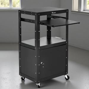imageYITAHOME Rolling AV Cart with Wheels ampamp Locking Cabinet Keyboard Tray ampamp 164ft ExtraLong Power Cord Mobile Presentation Media Cart for Computer Laptop Printer Projector BlackAV Cart with Locking Cabinet