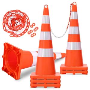 imageYITAHOME Traffic Cones 28 Inch 12 Pack with 36FT Chain and Reflective Collars PVC Orange Construction Cones Safety Cones for Parking Lot Home Road36 Inch