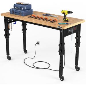 imageYITAHOME Work Bench 48quot L X 24quot W Adjustable Workbench for Garage WPegboard ampamp Power Outlets HeavyDuty Workstation 1600 LBS Load Capacity with Wheels for Workshop Office Home Outdoor48L X 20D