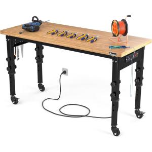 imageYITAHOME Workbench for Garage 48quot L X 20quot W Adjustable Workbench with Wheels HeavyDuty Worktable WPegboard ampamp Power Outlets 1600 LBS Load Capacity for Workshop Garage Office Home48L X 20D