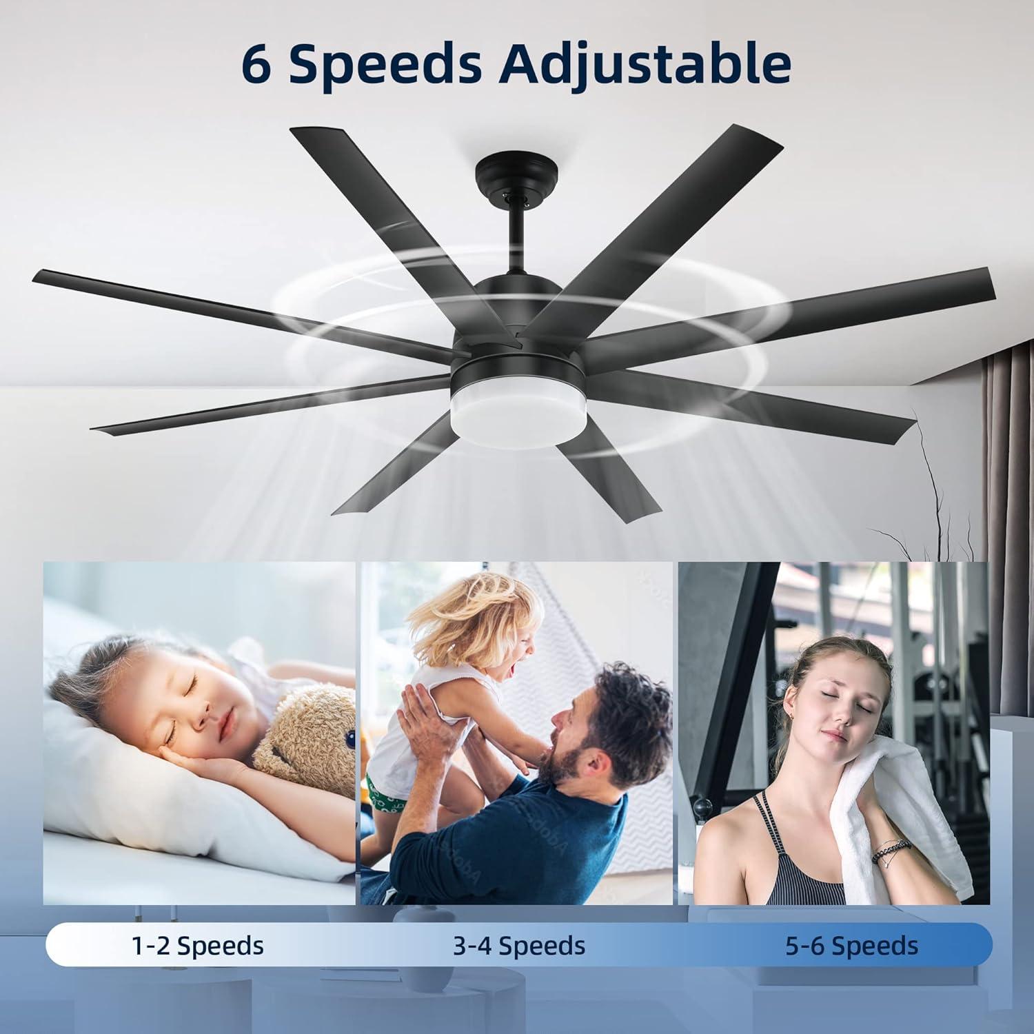 imageYITAHOME Black Ceiling Fans 60 Inch with Lights and Remote Modern Fan for Indoor with Quiet Reversible 6 Speeds Motor Dimmable LED 3 Color Memory Function for Bedroom Living Room