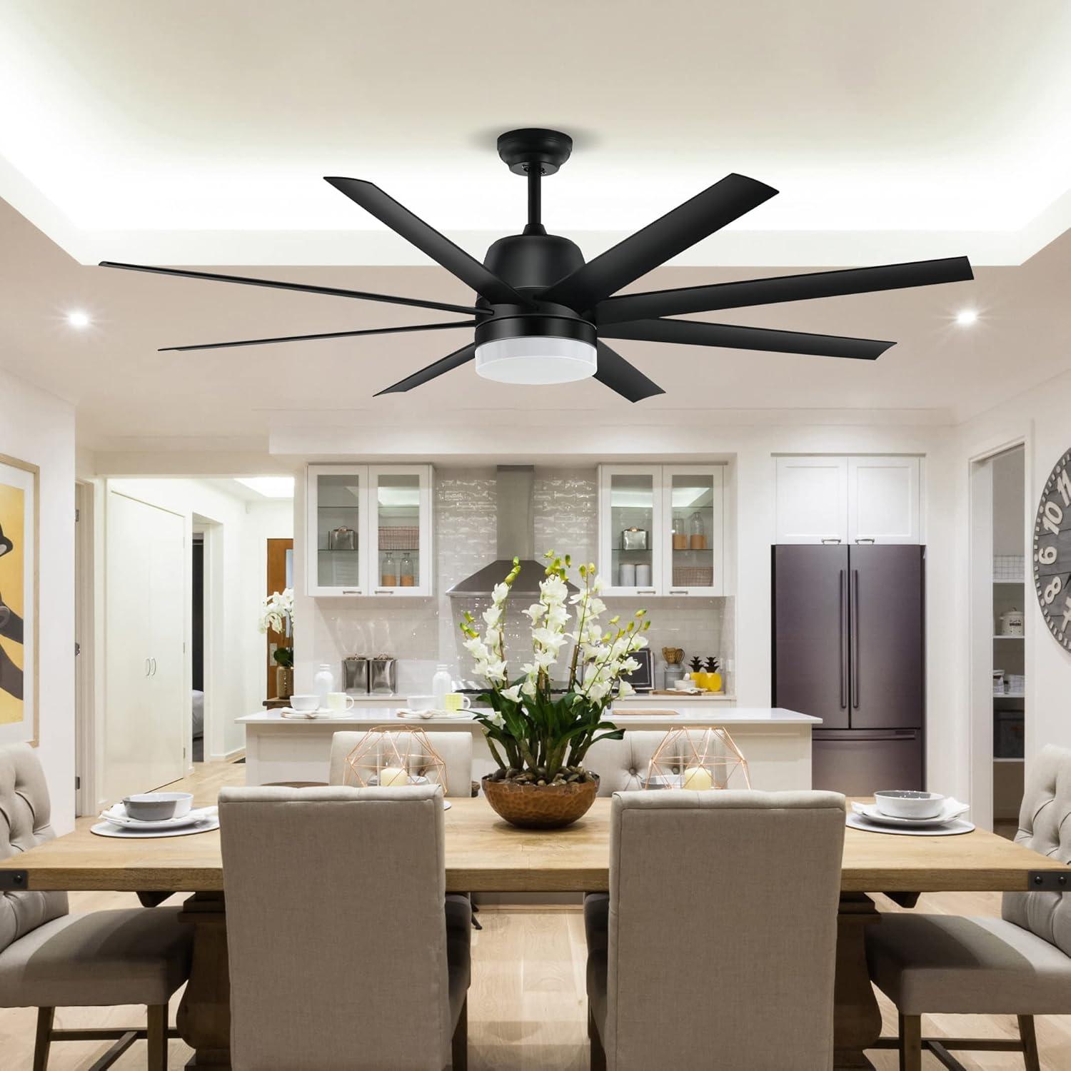 imageYITAHOME Black Ceiling Fans 60 Inch with Lights and Remote Modern Fan for Indoor with Quiet Reversible 6 Speeds Motor Dimmable LED 3 Color Memory Function for Bedroom Living Room