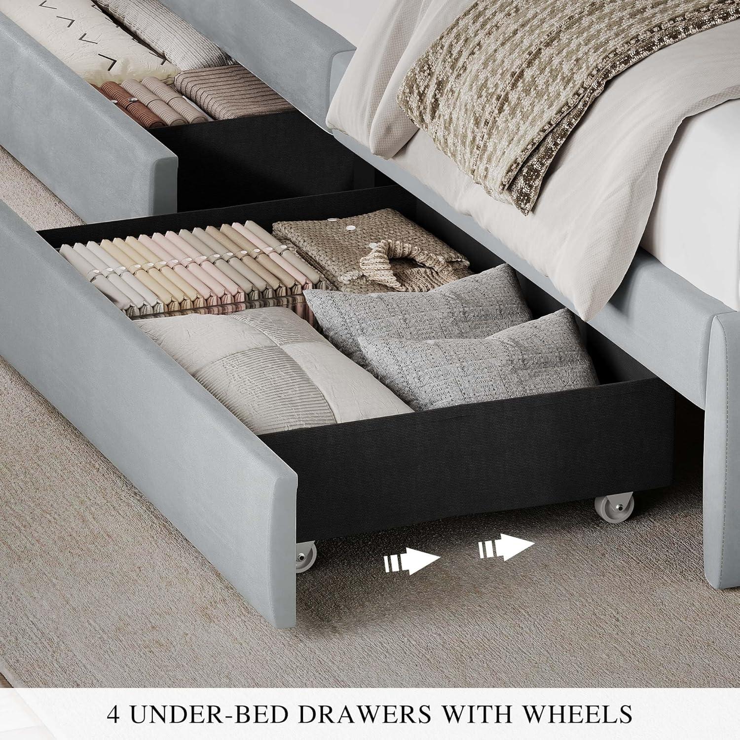 imageYITAHOME Queen Size Bed Frame with Bookcase Headboard and 4 Storage Drawers RGB LED Bed Frame with TypeC ampamp USB Charging Station Storage Headboard Bed No Box Spring Needed Noise Free BlackGrey