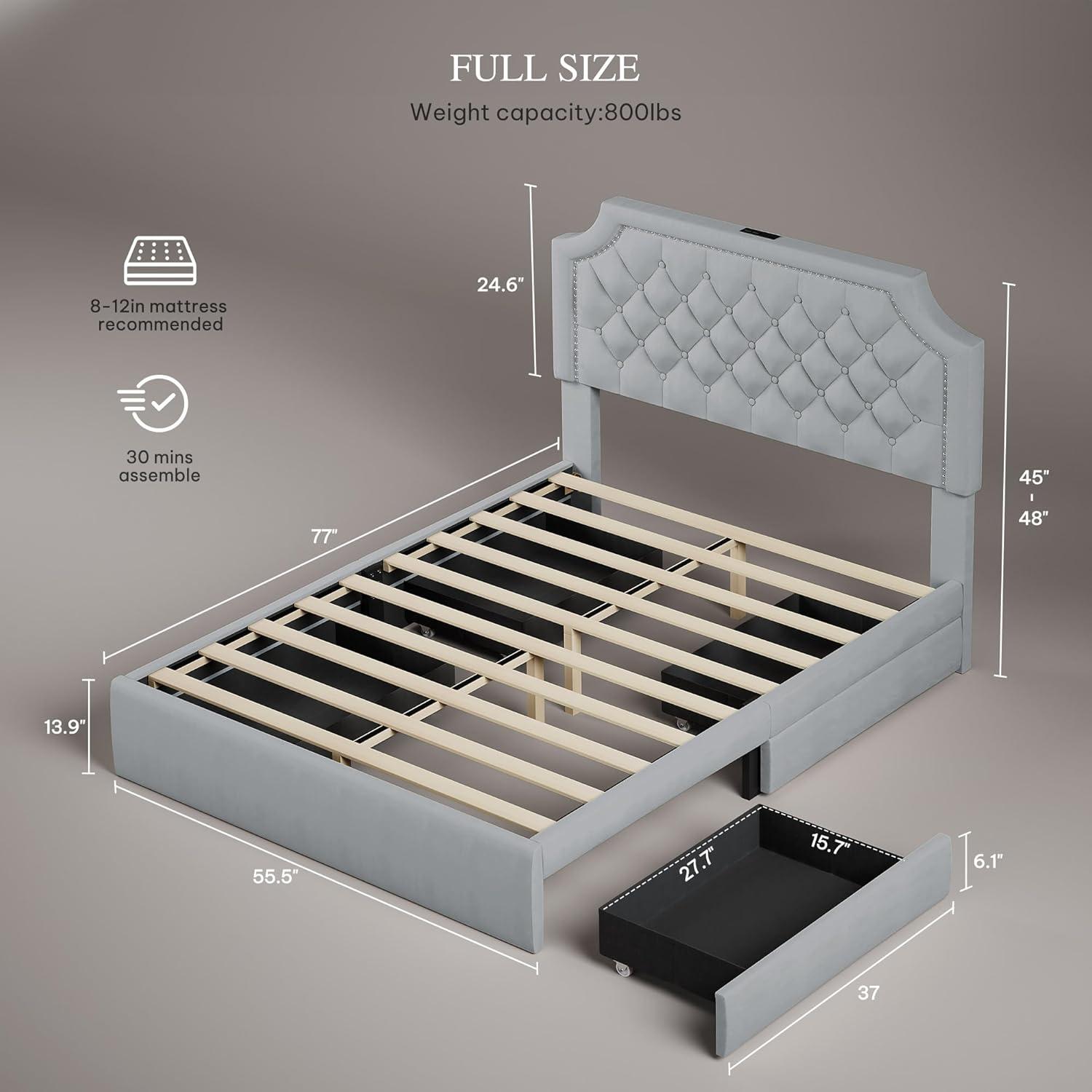 imageYITAHOME Queen Size Bed Frame with Bookcase Headboard and 4 Storage Drawers RGB LED Bed Frame with TypeC ampamp USB Charging Station Storage Headboard Bed No Box Spring Needed Noise Free BlackGrey