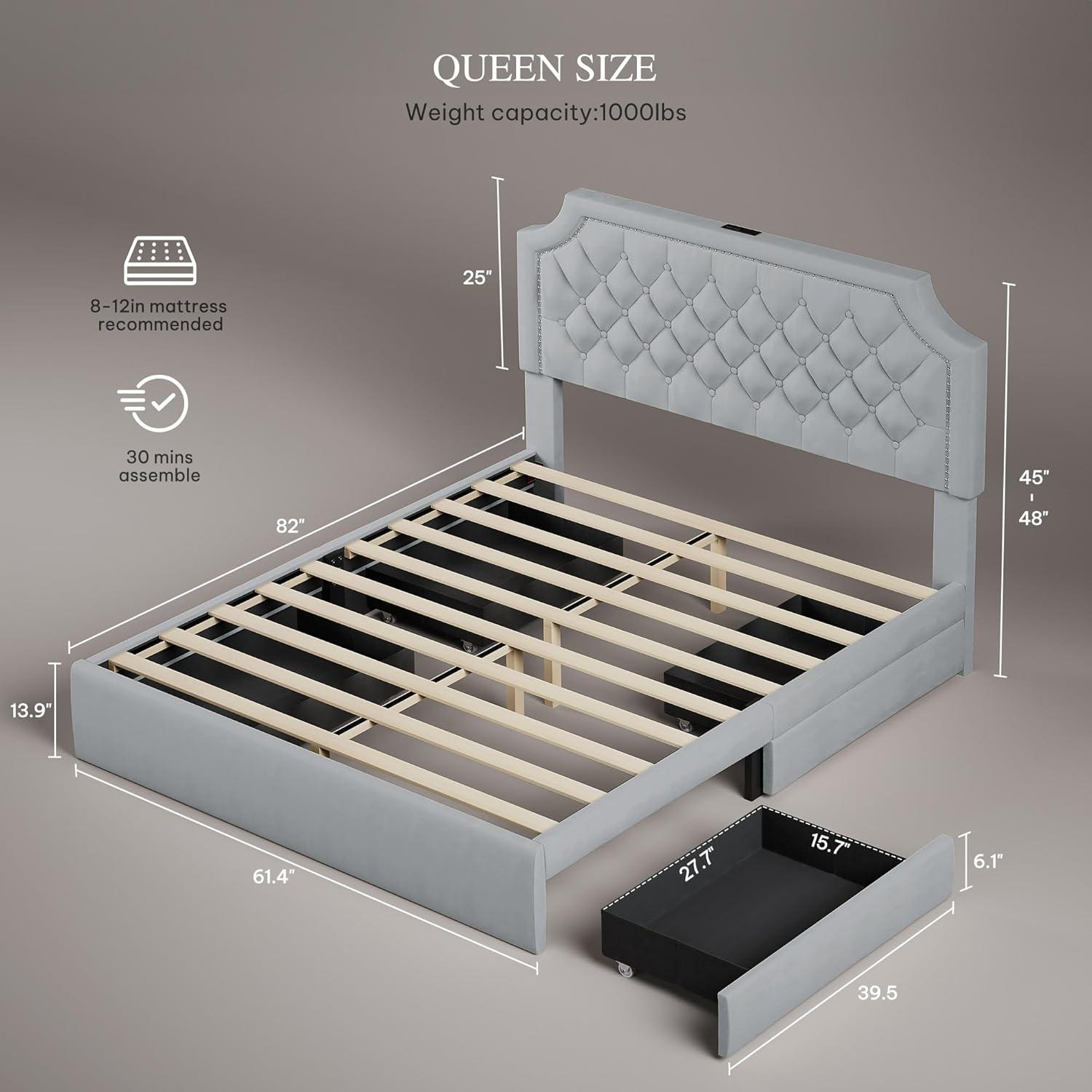 imageYITAHOME Queen Size Bed Frame with Bookcase Headboard and 4 Storage Drawers RGB LED Bed Frame with TypeC ampamp USB Charging Station Storage Headboard Bed No Box Spring Needed Noise Free BlackGrey