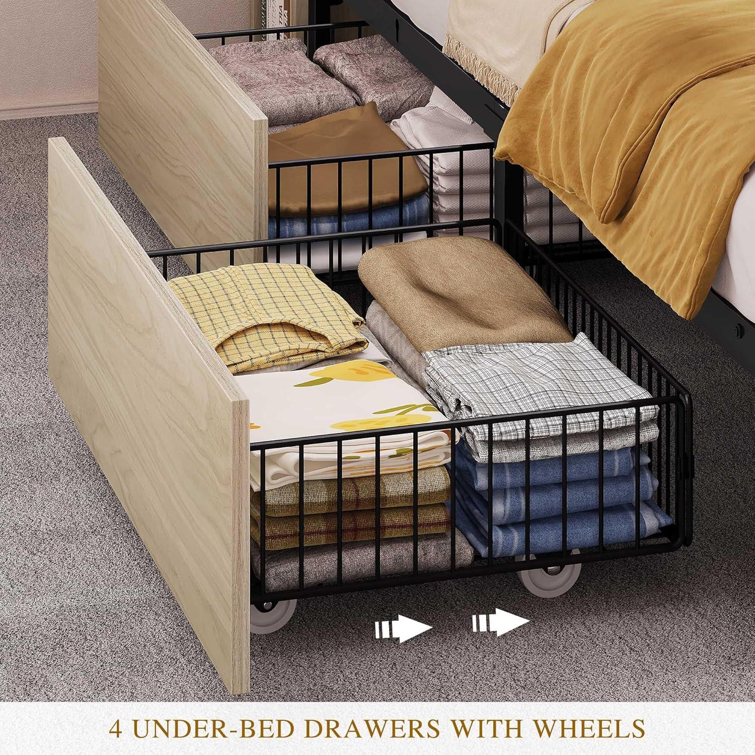 imageYITAHOME Queen Size Bed Frame with Bookcase Headboard and 4 Storage Drawers RGB LED Bed Frame with TypeC ampamp USB Charging Station Storage Headboard Bed No Box Spring Needed Noise Free BlackAntique White