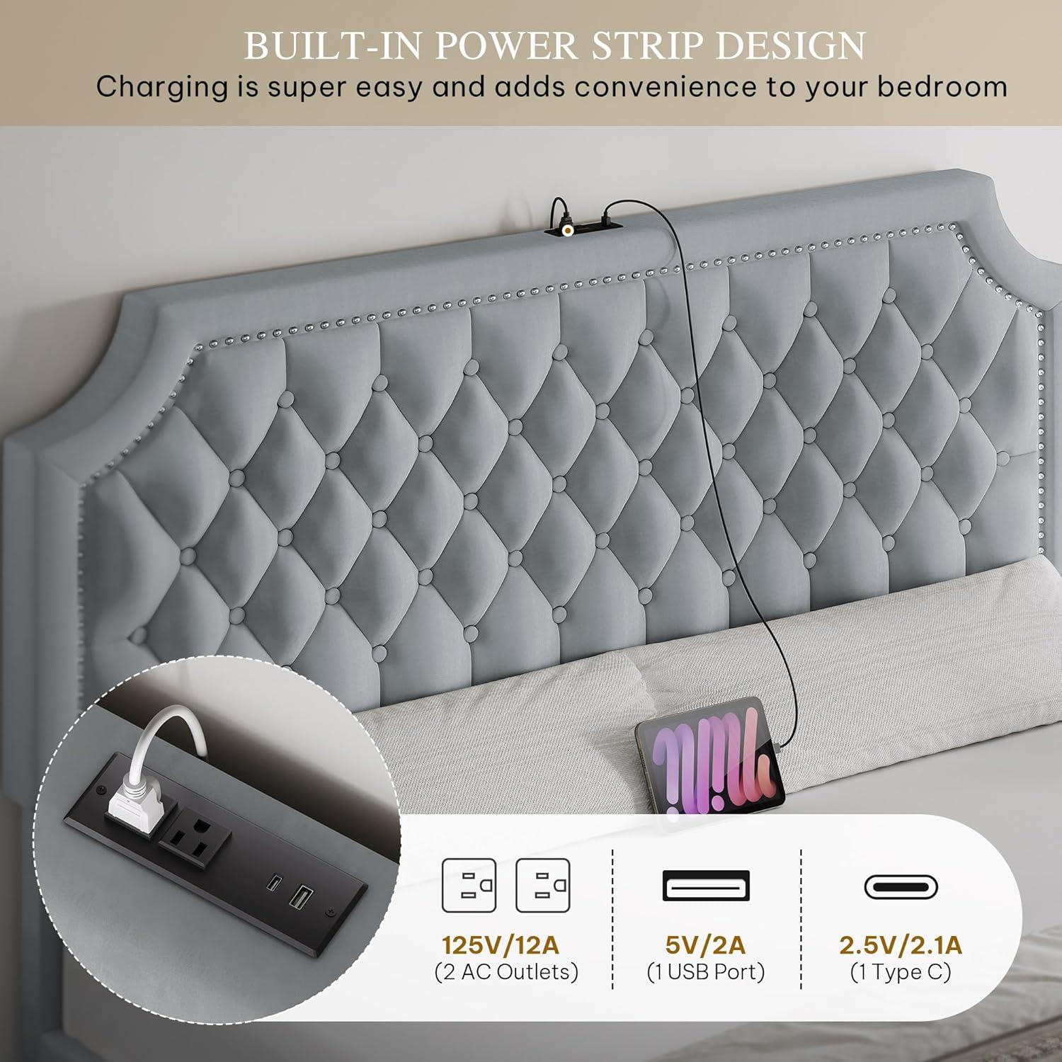 imageYITAHOME Queen Size Bed Frame with Bookcase Headboard and 4 Storage Drawers RGB LED Bed Frame with TypeC ampamp USB Charging Station Storage Headboard Bed No Box Spring Needed Noise Free BlackGrey