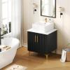imageYITAHOME 24 Inch Bathroom Vanity with Vacuum Forming Freestanding Storage Cabinet Vanity with Engineered White Stone Countertop 2 Large Soft Closing Doors with Shelf Gold Handles ampamp Legs BlackBlack