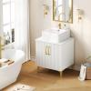 imageYITAHOME 24 Inch Bathroom Vanity with Vacuum Forming Freestanding Storage Cabinet Vanity with Engineered White Stone Countertop 2 Large Soft Closing Doors with Shelf Gold Handles ampamp Legs BlackWhite