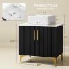 imageYITAHOME 24 Inch Bathroom Vanity with Vacuum Forming Freestanding Storage Cabinet Vanity with Engineered White Stone Countertop 2 Large Soft Closing Doors with Shelf Gold Handles ampamp Legs BlackBlack
