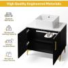 imageYITAHOME 24 Inch Bathroom Vanity with Vacuum Forming Freestanding Storage Cabinet Vanity with Engineered White Stone Countertop 2 Large Soft Closing Doors with Shelf Gold Handles ampamp Legs BlackBlack