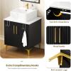 imageYITAHOME 24 Inch Bathroom Vanity with Vacuum Forming Freestanding Storage Cabinet Vanity with Engineered White Stone Countertop 2 Large Soft Closing Doors with Shelf Gold Handles ampamp Legs BlackBlack