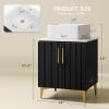 imageYITAHOME 24 Inch Bathroom Vanity with Vacuum Forming Freestanding Storage Cabinet Vanity with Engineered White Stone Countertop 2 Large Soft Closing Doors with Shelf Gold Handles ampamp Legs BlackBlack