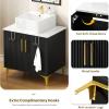 imageYITAHOME 24 Inch Bathroom Vanity with Vacuum Forming Freestanding Storage Cabinet Vanity with Engineered White Stone Countertop 2 Large Soft Closing Doors with Shelf Gold Handles ampamp Legs BlackBlack