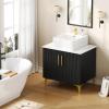 imageYITAHOME 24 Inch Bathroom Vanity with Vacuum Forming Freestanding Storage Cabinet Vanity with Engineered White Stone Countertop 2 Large Soft Closing Doors with Shelf Gold Handles ampamp Legs BlackBlack