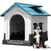 imageYITAHOME 268 Folding Large Dog House Outdoor Plastic Doghouse with Adjustable Skylight and Elevated Base Water Resistant Pet House for Small Dogs 268L224W26HBlue 1Door
