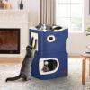 imageYITAHOME 2Tier Cat House Cat Beds for Indoor Cats Small Cat Condo with Scratch Post and Hideaway Cave Modern Cat Cube Playhouse for Multi Kittens BrownBLUE