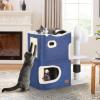 imageYITAHOME 2Tier Cat House Cat Beds for Indoor Cats Small Cat Condo with Scratch Post and Hideaway Cave Modern Cat Cube Playhouse for Multi Kittens BrownBLUE
